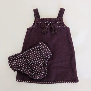 Old Navy 12M Baby Girl Purple Corduroy Tassel Jumper Dress Thanksgiving Holiday